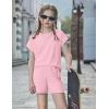 Arshiner Girls Summer 2 Piece Outfits Short Sleeve T Shirts Top and Shorts Clothing Sets with Pockets(Pink)