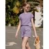 Arshiner Girls Summer 2 Piece Outfits Short Sleeve T Shirts Top and Shorts Clothing Sets with Pockets(Purple)