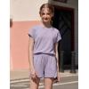 Arshiner Girls Summer 2 Piece Outfits Short Sleeve T Shirts Top and Shorts Clothing Sets with Pockets(Purple)