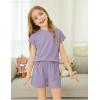 Arshiner Girls Summer 2 Piece Outfits Short Sleeve T Shirts Top and Shorts Clothing Sets with Pockets(Purple)
