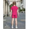 Arshiner Girls Summer 2 Piece Outfits Short Sleeve T Shirts Top and Shorts Clothing Sets with Pockets(Rose Red)