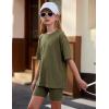 Arshiner Girls Summer Outfits 2 Piece Set Ribbed Knit Drop Shoulder Shirts and Biker Shorts Sets Kids Clothes 5-13 Y(Army Green)