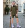 Arshiner Girls Summer Outfits 2 Piece Set Ribbed Knit Drop Shoulder Shirts and Biker Shorts Sets Kids Clothes 5-13 Y(Army Green)
