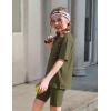 Arshiner Girls Summer Outfits 2 Piece Set Ribbed Knit Drop Shoulder Shirts and Biker Shorts Sets Kids Clothes 5-13 Y(Army Green)