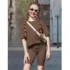 Arshiner Girls Summer Outfits 2 Piece Set Ribbed Knit Drop Shoulder Shirts and Biker Shorts Sets Kids Clothes 5-13 Y(Brown)