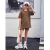Arshiner Girls Summer Outfits 2 Piece Set Ribbed Knit Drop Shoulder Shirts and Biker Shorts Sets Kids Clothes 5-13 Y(Brown)