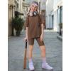 Arshiner Girls Summer Outfits 2 Piece Set Ribbed Knit Drop Shoulder Shirts and Biker Shorts Sets Kids Clothes 5-13 Y(Brown)