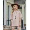 Arshiner Girls Summer Outfits 2 Piece Set Ribbed Knit Drop Shoulder Shirts and Biker Shorts Sets Kids Clothes 5-13 Y(Khaki)