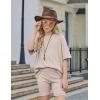 Arshiner Girls Summer Outfits 2 Piece Set Ribbed Knit Drop Shoulder Shirts and Biker Shorts Sets Kids Clothes 5-13 Y(Khaki)
