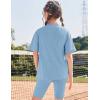 Arshiner Girls Summer Outfits 2 Piece Set Ribbed Knit Drop Shoulder Shirts and Biker Shorts Sets Kids Clothes 5-13 Y(Light Blue)