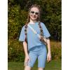 Arshiner Girls Summer Outfits 2 Piece Set Ribbed Knit Drop Shoulder Shirts and Biker Shorts Sets Kids Clothes 5-13 Y(Light Blue)