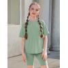 Arshiner Girls Summer Outfits 2 Piece Set Ribbed Knit Drop Shoulder Shirts and Biker Shorts Sets Kids Clothes 5-13 Y(Light Green)