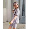 Arshiner Girls Summer Outfits 2 Piece Set Ribbed Knit Drop Shoulder Shirts and Biker Shorts Sets Kids Clothes 5-13 Y(Light Grey)