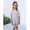 Arshiner Girls Summer Outfits 2 Piece Set Ribbed Knit Drop Shoulder Shirts and Biker Shorts Sets Kids Clothes 5-13 Y(Light Grey)
