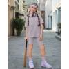 Arshiner Girls Summer Outfits 2 Piece Set Ribbed Knit Drop Shoulder Shirts and Biker Shorts Sets Kids Clothes 5-13 Y(Light Grey)