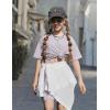 Arshiner Girls Summer Outfits 2 Piece Set Ribbed Knit Drop Shoulder Shirts and Biker Shorts Sets Kids Clothes 5-13 Y(Light Grey)
