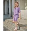 Arshiner Girls Summer Outfits 2 Piece Set Ribbed Knit Drop Shoulder Shirts and Biker Shorts Sets Kids Clothes 5-13 Y(Lilac)