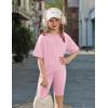 Arshiner Girls Summer Outfits 2 Piece Set Ribbed Knit Drop Shoulder Shirts and Biker Shorts Sets Kids Clothes 5-13 Y(Pink)