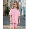 Arshiner Girls Summer Outfits 2 Piece Set Ribbed Knit Drop Shoulder Shirts and Biker Shorts Sets Kids Clothes 5-13 Y(Pink)