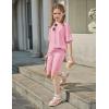 Arshiner Girls Summer Outfits 2 Piece Set Ribbed Knit Drop Shoulder Shirts and Biker Shorts Sets Kids Clothes 5-13 Y(Pink)