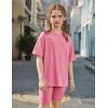 Arshiner Girls Summer Outfits 2 Piece Set Ribbed Knit Drop Shoulder Shirts and Biker Shorts Sets Kids Clothes 5-13 Y(Rose Pink)