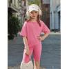 Arshiner Girls Summer Outfits 2 Piece Set Ribbed Knit Drop Shoulder Shirts and Biker Shorts Sets Kids Clothes 5-13 Y(Rose Pink)
