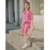 Arshiner Girls Summer Outfits 2 Piece Set Ribbed Knit Drop Shoulder Shirts and Biker Shorts Sets Kids Clothes 5-13 Y(Rose Pink)