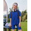 Arshiner Girls Summer Outfits 2 Piece Set Ribbed Knit Drop Shoulder Shirts and Biker Shorts Sets Kids Clothes 5-13 Y(Royal Blue)