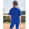 Arshiner Girls Summer Outfits 2 Piece Set Ribbed Knit Drop Shoulder Shirts and Biker Shorts Sets Kids Clothes 5-13 Y(Royal Blue)