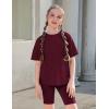 Arshiner Girls Summer Outfits 2 Piece Set Ribbed Knit Drop Shoulder Shirts and Biker Shorts Sets Kids Clothes 5-13 Y(Wine Red)