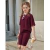 Arshiner Girls Summer Outfits 2 Piece Set Ribbed Knit Drop Shoulder Shirts and Biker Shorts Sets Kids Clothes 5-13 Y(Wine Red)
