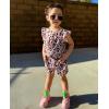 Arshiner Toddler Girl 2 Piece Short Sets Baby Girls Floral-Print Clothes Twist Front Top and Short with Pocket Summer Outfits(Pink Leopard Print)