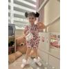 Arshiner Toddler Girl 2 Piece Short Sets Baby Girls Floral-Print Clothes Twist Front Top and Short with Pocket Summer Outfits(Pink Leopard Print)