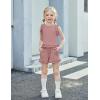 Arshiner Toddler Girls Clothes Ribbed Knit Ruffle Sleeveless Tops and Shorts with Pockets Cute Summer 2 Pieces Short Sets(Pink)