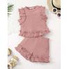Arshiner Toddler Girls Clothes Ribbed Knit Ruffle Sleeveless Tops and Shorts with Pockets Cute Summer 2 Pieces Short Sets(Pink)