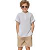 Arshiner Boy’s 2 Pieces Linen Sets Short Sleeve Henley Shirt and Shorts Summer Beach Matching Outfits 4-12 Years(White & Khaki)