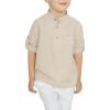 Arshiner Boys Cotton Linen Henley Shirt Button Down Shirt Long Sleeve T Shirt Beach Shirt Tee Casual Solid Tops(Beige)