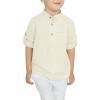 Arshiner Boys Cotton Linen Henley Shirt Button Down Shirt Long Sleeve T Shirt Beach Shirt Tee Casual Solid Tops(Cream)