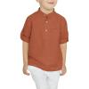 Arshiner Boys Cotton Linen Henley Shirt Button Down Shirt Long Sleeve T Shirt Beach Shirt Tee Casual Solid Tops(Rust)