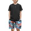 Arshiner Boys Summer Clothing Sets 3-button Short Sleeve Tee and Shorts Casual Outfits for 5-12 Years(Black & Blue Camo)