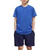 Arshiner Boys Summer Clothing Sets 3-button Short Sleeve Tee and Shorts Casual Outfits for 5-12 Years(Blue & Navy)