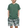 Arshiner Boys Summer Clothing Sets 3-button Short Sleeve Tee and Shorts Casual Outfits for 5-12 Years(Green & Camo)