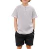 Arshiner Boys Summer Clothing Sets 3-button Short Sleeve Tee and Shorts Casual Outfits for 5-12 Years(Grey & Black)