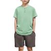 Arshiner Boys Summer Clothing Sets 3-button Short Sleeve Tee and Shorts Casual Outfits for 5-12 Years(Light Green & Dark Grey)