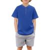 Arshiner Boys Summer Clothing Sets 3-button Short Sleeve Tee and Shorts Casual Outfits for 5-12 Years(Navy Blue&grey)