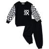 Arshiner Boys Sweatsuit Long Sleeve Crewneck Sweatshirt and Pants Fall Winter Tracksuit Set 2-10Y(Black & White)