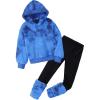 Arshiner Girls 2 Piece Outfits Fuzzy Long Sleeve Hoodie Sweatshirts and Patchwork Legging Pants Casual Clothing Sets(Tie Dye Blue)