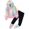 Arshiner Girls 2 Piece Outfits Fuzzy Long Sleeve Hoodie Sweatshirts and Patchwork Legging Pants Casual Clothing Sets(Tie Dye Yellow&pink)