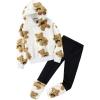 Arshiner Girls 2 Piece Outfits Fuzzy Long Sleeve Hoodie Sweatshirts and Patchwork Legging Pants Casual Clothing Sets(White Bear Print)
