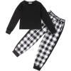 Arshiner Girls 2 Piece Outfits Long Sleeve Crop Tops and Lounge Pants with Pockets Kids Tracksuit Clothing Sets(Black Plaid)